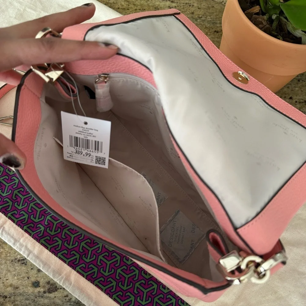 New Kate spade medium lap shoulder bog  pebbled leather peechy ros - Picture 7 of 11